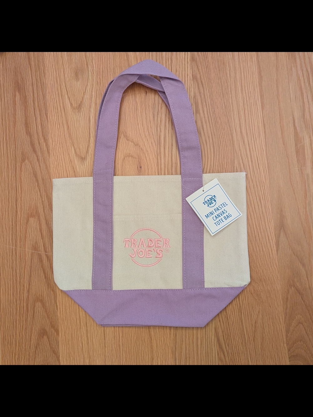 Trader Joe's Cream and Lavender Canvas Tote